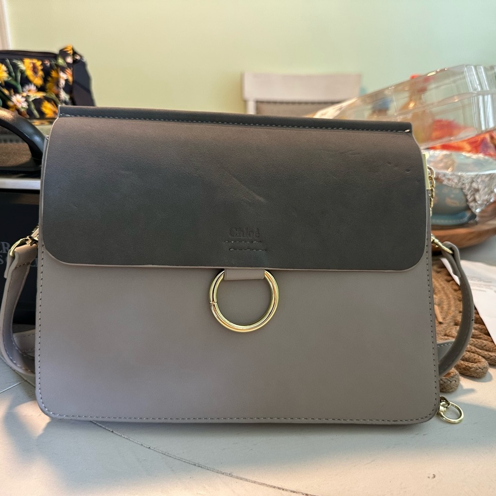 Chloe Elegant Crossbody Bag in Dark Gray and Light Tan